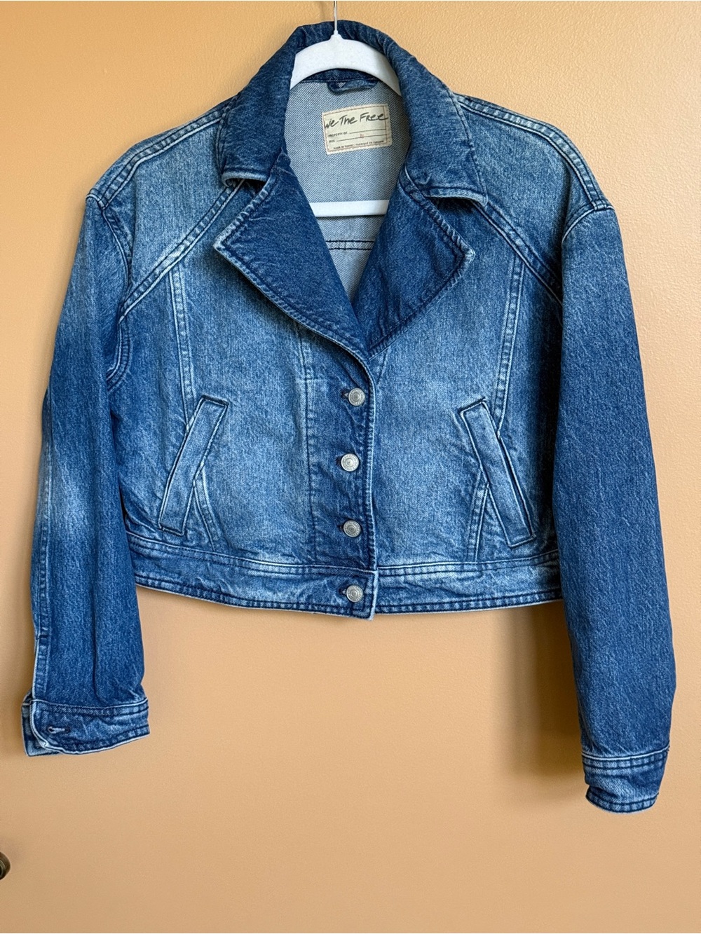 We The Free Distressed Blue Denim Cropped Jacket SiZe XS